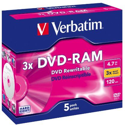 1906195 Verbatim DVD-RAM – 4,7 GB, 3 gånger bränningshastighet med lång livslängd och repskydd, 5-pack Jewel Case