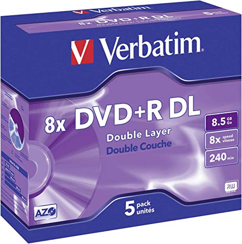 43541 Verbatim DVD+R Double Layer 8,5 GB – 8 gånger brännhastighet – repskydd – hög livslängd – 5 stycken