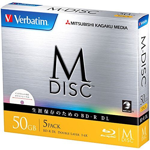 DBR50RMDP5V1 1 000 år arkiv verbatim M-Disc Blu-ray BD-R DL 50 GB dubbla lager 6 x hastighet – 5-pack bläckstråle utskrivbar