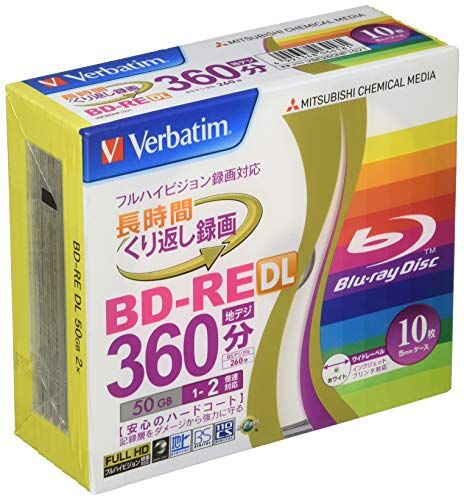 VBE260NP10V1 Verbatim Blu-ray BD-RE DL RW skrivbar 50 GB 2 x hastighet bläckstråle utskrivbart format ver. 2,1 (Japan-import) – 10 skivor i smalt juvelfodral (förseglat pack). Tillverkad i JAPAN