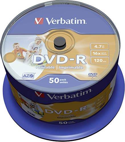 43533 Verbatim  DVD-R Utskrivbar Skivor, 16 x 4,7 GB, Paket med 50