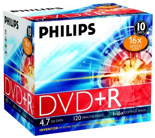 908210004582 Philips DVD+R-ämnen (4,7 GB dataa/120 minuters video, 16 x hög hastighet, 10 Jewel Cases)