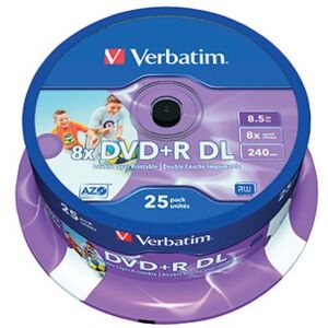 Verbatim DVD-R DL 8x 8.5GB No ID Wide Printable Spindle (Pack of 25) 43667