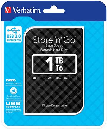 Verbatim 1Tb Usb Black Go Hdd Grid Design