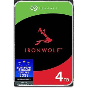 Seagate IronWolf 4TB interne Festplatte, NAS HDD, 3.5 Zoll, 5400 U/Min, CMR, 64 MB Cache, SATA 6GB/s, silber, inkl. 3 Jahre Rescue Service, FFP, Modellnr.: ST4000VNZ06