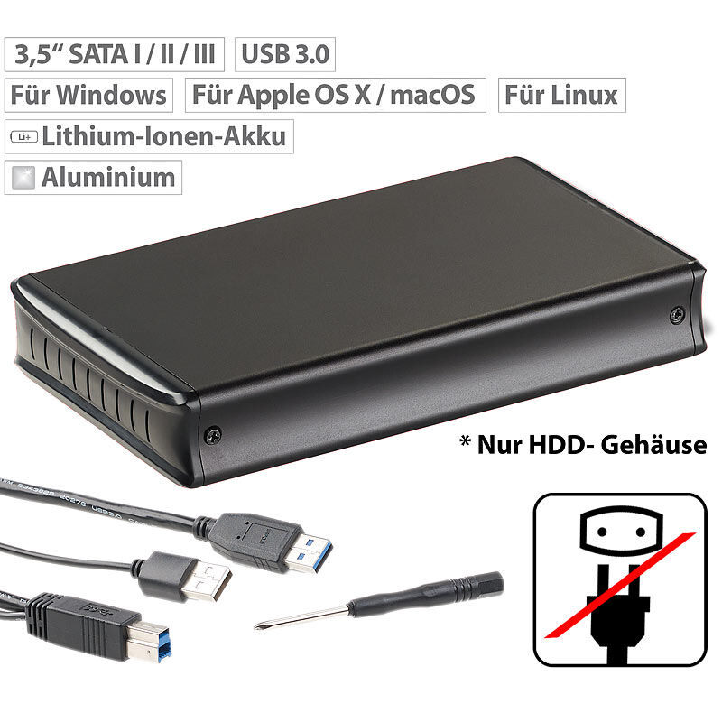 Xystec Netzteilloses USB-3.0-HDD-Gehäuse für 3,5