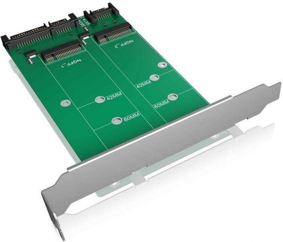 Icy Box IB-CVB512-S - Konverter-Board SATA zu 2x M.2 SATA mit PCI Bracket zur Befestigung