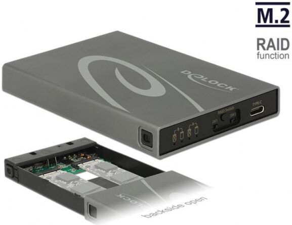 DeLock 42587 - Externes Gehäuse 2 x M.2 Key B ssD > USB 3.1 Gen 2 USB Type-C Buchse mit RAID