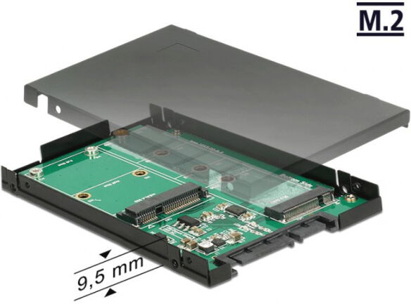 DeLock 62866 - 2.5 Zoll Konverter SATA 22 Pin > 1 x M.2 Key B + 1 x mSATA - 9,5 mm