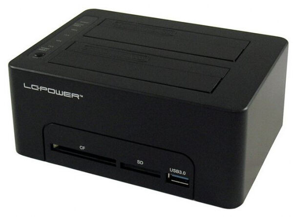 LC-Power LC-DOCK-U3-CR - USB 3.0 Dual Bay HDD Docking Station mit Kopierfunktion / Kartenleser / USB 3.0-Hub