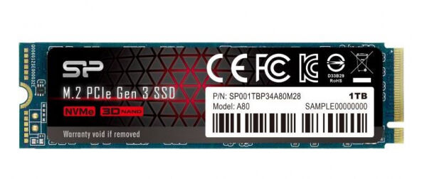 Silicon Power P34A80 SSD (SP256GBP34A80M28) - M.2 2280 PCIe 3.0 x4 NVMe 1.3 - 256GB