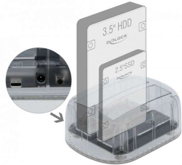 DeLock 64090 - USB Type-C Dockingstation für 2 x SATA HDD / SSD transparent