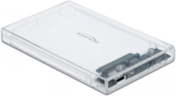 DeLock 42621 - Ext. Gehäuse für 2.5 Zoll SATA HDD / SSD mit USB Type-C Buchse transparent - werkzeugfrei