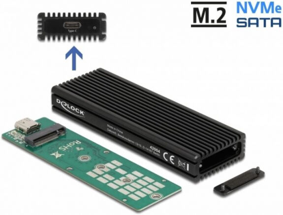 Delock 42004 - Externes USB Type-C Combo Gehäuse für M.2 NVMe PCIe oder SATA SSD