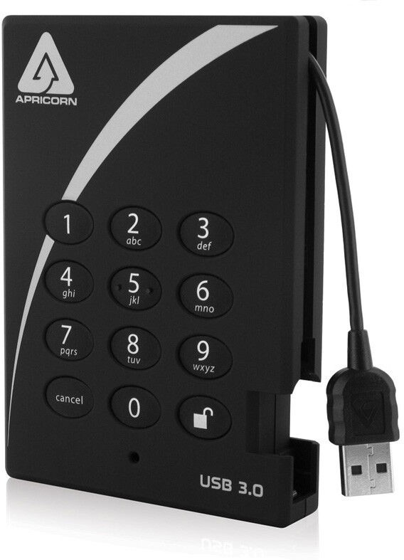 Apricorn Hard disk esterno  Aegis Padlock disco rigido 2000 GB Nero [A25-3PL256-2000]