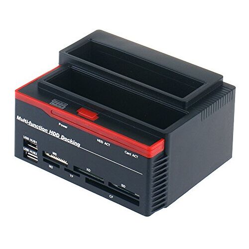 Fesjoy USB 2.0 dockingstation voor harde schijven op externe SATA-harde schijf met 2-poorts hub, offline clone-functie voor 2,5- en 3,5-inch SSD SATA I/II/II, kaartlezer TF/SD/XD/CF/MS / M2