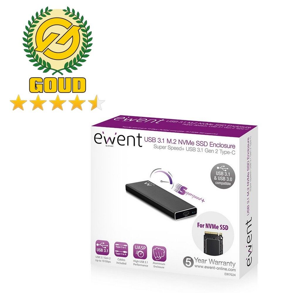 Ewent EW7024 M.2 NVMe SSD USB-C 3.1 Gen2 Behuizing Aluminium