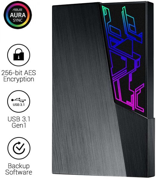 Asus Disco Externo Fx Gaming Ehd-a1t Aura Sync Rgb 2.5" 1tb 3.2 (preto) - Asus