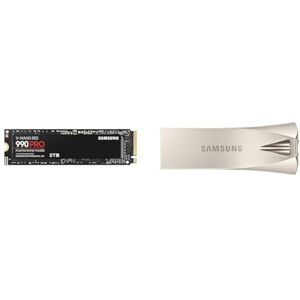 SAMSUNG 990 PRO 2TB PCIe 4.0 (up to 7450 MB/s) NVMe M.2 (2280) Internal Solid State Drive (SSD) (MZ-V9P2T0BW) & flash drive Champagne silver 64 GB