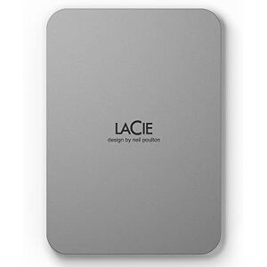 LaCie Mobile Drive Moon, 4TB, External Hard Drive Portable, Silver, USB-C 3.2, PC, Mac, with Adobe Creative Cloud, 3 Years Rescue Services (STLP4000400)