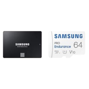 SAMSUNG SSD 870 EVO, 1 TB, Form Factor 2.5”, Intelligent Turbo Write, Magician 6 Software, Black (Internal SSD) & PRO Endurance 64GB microSDXC UHS-I U1 100MB/s Video Monitoring Memory Card