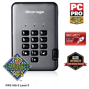 iStorage diskAshur PRO2 HDD 5TB - Secure Portable Hard Drive - FIPS Level 3 Certified - Password Protected - Dust/Water-Resistant - Hardware encryption