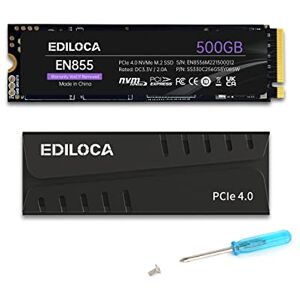 Ediloca EN855 Internal Gaming SSD with Heatsink 500GB PCIe Gen4, NVMe M.2 2280, Up to 7400MB/s, Solid State Drive, Configure DRAM Cache, Compatible with PS5 and PC