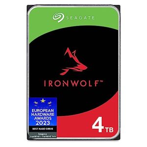 Seagate IronWolf, 4TB, NAS, Internal Hard Drive, CMR, 3.5 Inch, SATA, 6GB/s, 5,400 RPM, 256MB Cache, for RAID Network Attached Storage, 3 year Rescue Services, FFP (ST4000VNZ06)