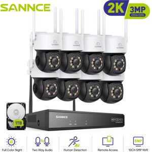 Sannce - 10CH Wifi Videoüberwachungssets Kamera Outdoor Nachtsicht E-mail Alarm IP66 cctv wifi Sicherheit Kamera System - 1TB hdd