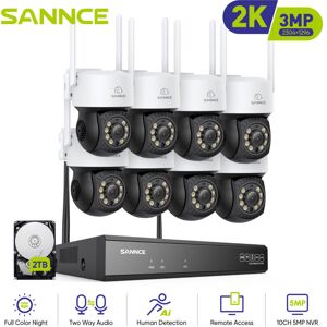 Sannce - 10CH Wifi Videoüberwachungssets Kamera Outdoor Nachtsicht E-mail Alarm IP66 cctv wifi Sicherheit Kamera System - 2TB hdd