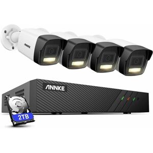 ANNKE 3K-Überwachungskamera-Set, 4 x 3K-PoE-Personen-/Fahrzeugerkennung, kabelgebundene IP-Kamera mit Außenstrahler und 8-Kanal-2-TB-HDD-NVR für
