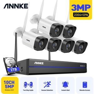 Annke - 8CH système de caméra de vidéosurveillance sans fil 5MP WiFi nvr 6X 3MP Kit de caméras de sécurité de Surveillance de Vision nocturne