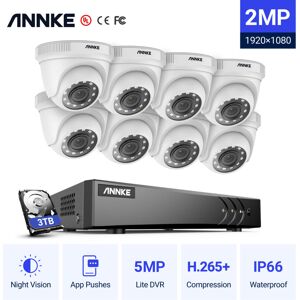 Kit cámara de vigilancia 16CH 5 en 1 dvr 5MP grabadora + 8 cámara domo hd 1080P exterior visión nocturna de 20m – con disco duro de 3 tb - Annke