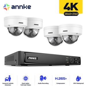 Annke - 8CH 8MP fhd poe Netzwerk-Videoüberwachungssystem nvr Mit 4X 8MP ip Dome-Überwachungskameras Audioaufzeichnung TF-Kartenunterstützung - ohne
