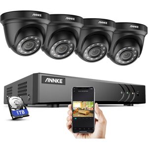 Annke - 4CH hd-tvi dvr H.264 + 1080P Lite-Überwachungskamerasystem mit 1080P HD-CCTV-Kameras für den Innen- und Außenbereich 4 Schwarz Kameras - 1 tb