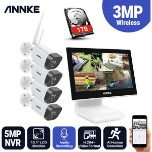 ANNKE WL400 4CH 3MP Super hd Wireless-Sicherheitskamerasystem 10,1-Zoll-LCD-Bildschirm Mit 4PCS 3MP IP-Kameras Audio Recording Surveillance Kit - mit 1TB