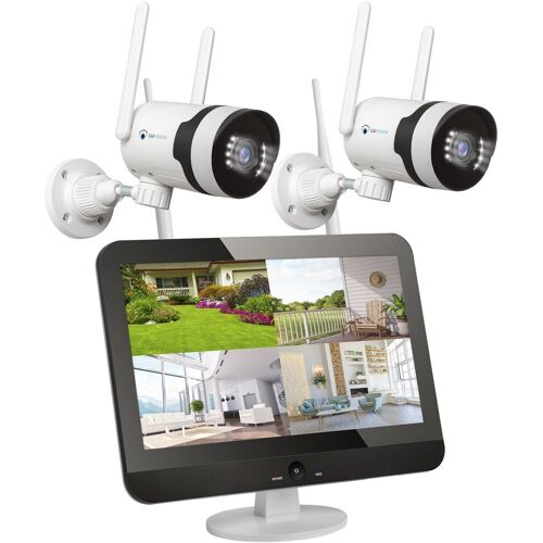 LUVISION Dual WLAN PTZ Überwachungssystem mit LED Monitor 5MP Überwachungskamera Set, Audio, Sirene, Smarte Nachtsicht