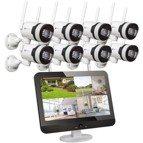 LUVISION Dual WLAN PTZ Überwachungssystem mit LED Monitor 5MP Überwachungskamera Set, Audio, Sirene, Smarte Nachtsicht