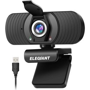 Elegiant Webcam med mikrofon til bærbar computer, webcam 1080P Full HD og beskyttelse af privatlivets fred til desktop, plug and play USB-computerkamera