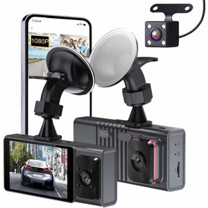 Dash Cam - For- og bagside indvendigt 1080P Dash-kamera til biler, 3-kanals Dashcam Tre-vejs bilkamera med infrarødt nattesyn, loop-optagelse, APP C