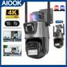 AIOOK 8MP 4K Cámara IP WiFi al aire libre PTZ Lente dual Pantalla dual Seguimiento automático Seguridad impermeable Videovigilancia Luz policial Alarma CCTV