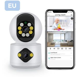 MERKMAK Camera de surveillance interieure ip WiFi Full hd 2K ptz Double Objectif et double ecran Vision nocturne Securite a domicile - Publicité