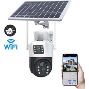 MERKMAK Camera de surveillance solaire exterieure sans fil ptz ip wifi double objectif 4K 6MP suivi humain pir vision nocturne Dispositif de securite sans fil - Publicité