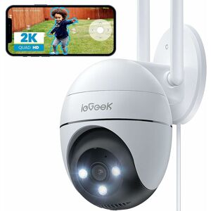 Iegeek - 2K Camera Surveillance WiFi Exterieure, 360° Camera ip, Vision Nocturne Couleur, Détection Humaine, Audio Bidirectionnel - white - Publicité