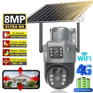 Caméra solaire PIR 4G Sim extérieure double objectif WiFi 8MP 4K IP Camara panneau solaire CCTV V380 Pro Protection de sécurité batterie intégrée