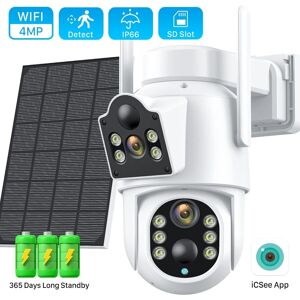 4MP Wireless Solar Camera Dual lens WiFi PTZ Camera Outdoor Built-in Battery Video Surveillance Camera Long Time Standby iCsee