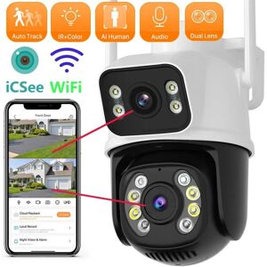 Caméra PTZ 8MP Wifi 2.4GHZ, double objectif, double écran, détection humaine Ai, suivi automatique, caméra de Surveillance extérieure sans fil iCSee