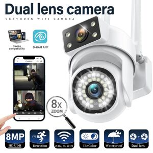 2.4G/5G HD 8MP PTZ Wifi Camera 1/2PCS Four Screens Full Color Night Vision Security Human Detection Audio Tracking Surveillance