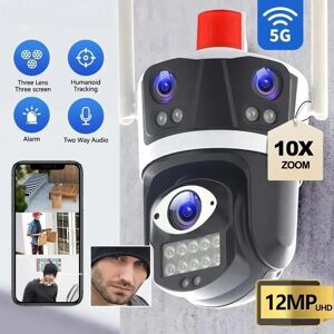 12MP HD Wifi/4G Camera Three Lens Three Screen PTZ Camera Motion Detection Security Camera Outdoor Waterproof Surveillance Safety