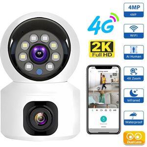 SIM Card 4G Camera Indoor Dual Lens Mini IP Camera 2K 4MP WIFI Wireless Security Night Vision Camara Video Surveillance V380 Pro